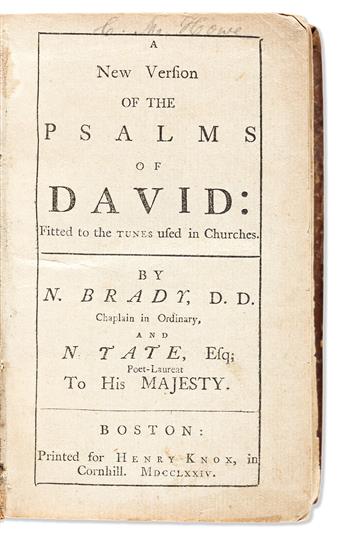 (BIBLE--PSALMS.) The Henry Knox printing of A New Version of the Psalms of David.